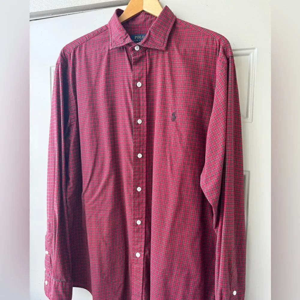 Polo Ralph Lauren Shirt Mens XXL Red Plaid Button Up Custom Fit Pony Logo Preppy